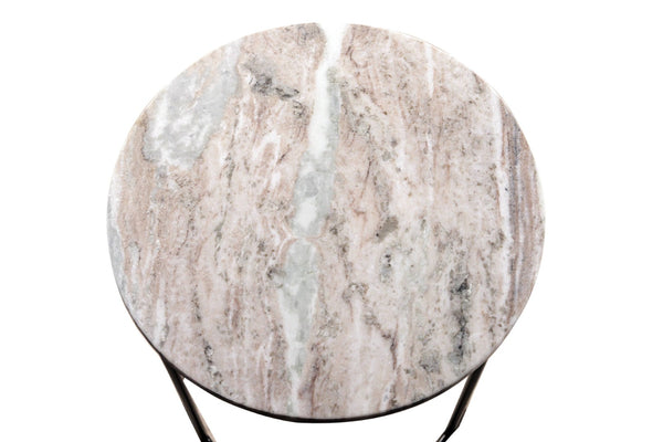 HomeRoots Set of Two Elegant Brown Gray Marble Round Nested Tables with Durable Black Metal Frame 632681