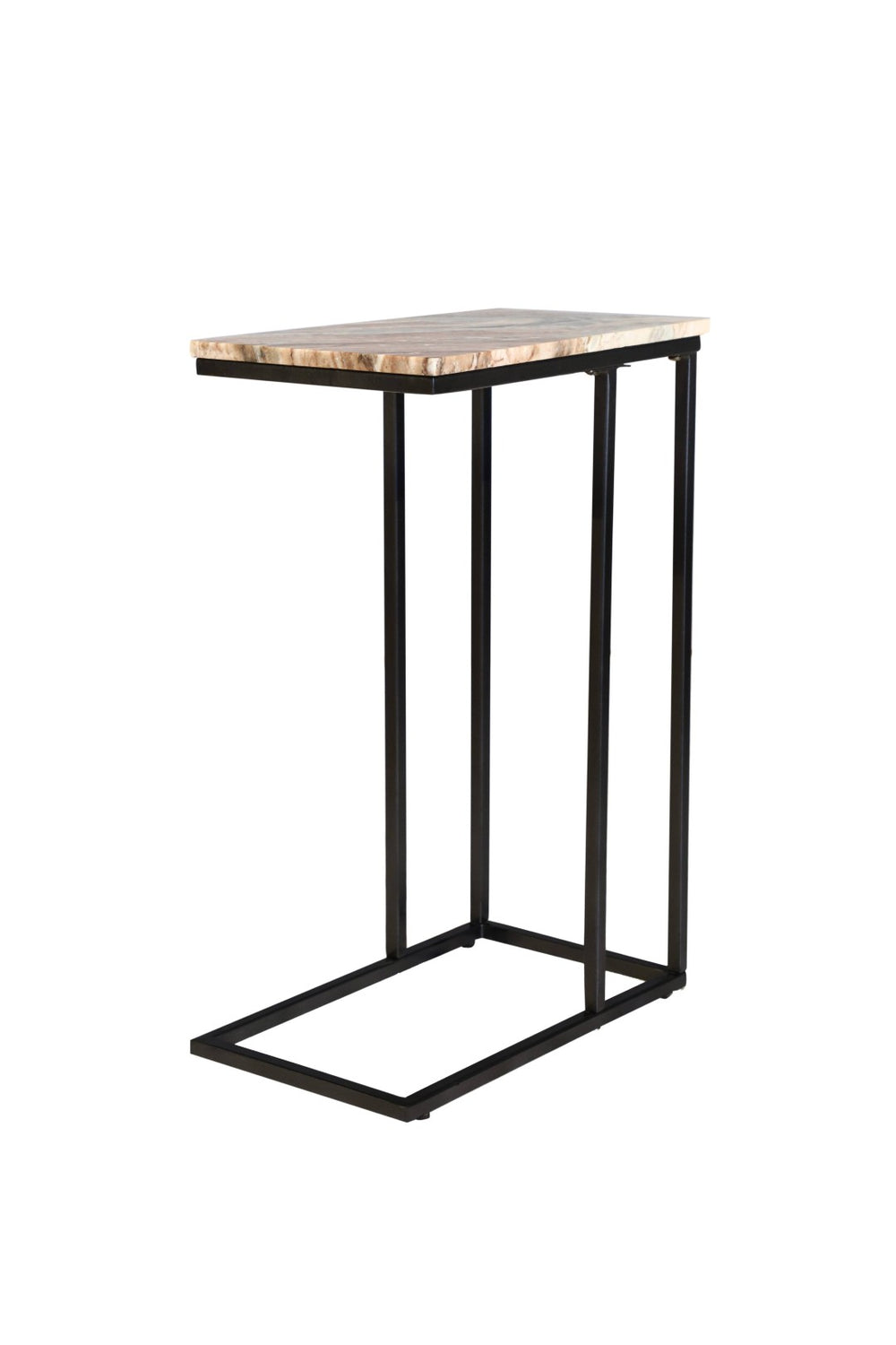 HomeRoots 24" Marble and Metal End Table - Modern Brown Tan Design, No Assembly, Perfect for Small Spaces 632682