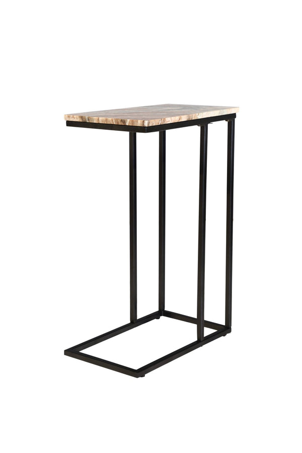 HomeRoots 24" Marble and Metal End Table - Modern Brown Tan Design, No Assembly, Perfect for Small Spaces 632682