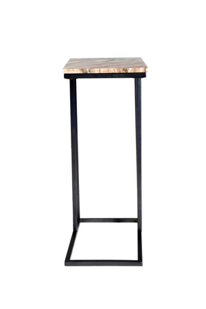 HomeRoots 24" Marble and Metal End Table - Modern Brown Tan Design, No Assembly, Perfect for Small Spaces 632682