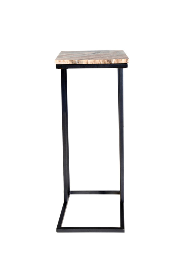 HomeRoots 24" Marble and Metal End Table - Modern Brown Tan Design, No Assembly, Perfect for Small Spaces 632682