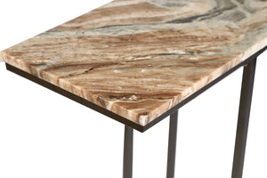 HomeRoots 24" Marble and Metal End Table - Modern Brown Tan Design, No Assembly, Perfect for Small Spaces 632682