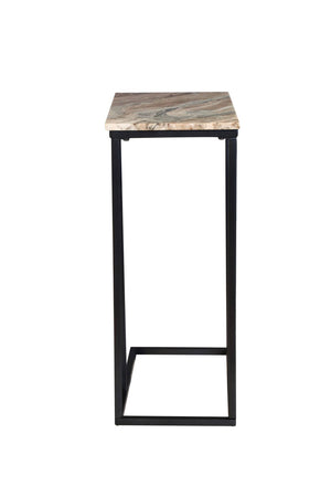 HomeRoots 24" Marble and Metal End Table - Modern Brown Tan Design, No Assembly, Perfect for Small Spaces 632682