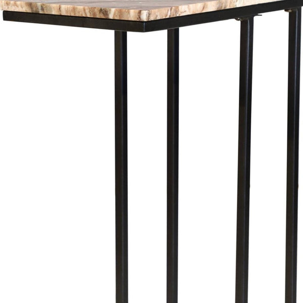 HomeRoots 24" Marble and Metal End Table - Modern Brown Tan Design, No Assembly, Perfect for Small Spaces 632682