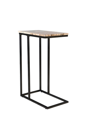 HomeRoots 24" Marble and Metal End Table - Modern Brown Tan Design, No Assembly, Perfect for Small Spaces 632682