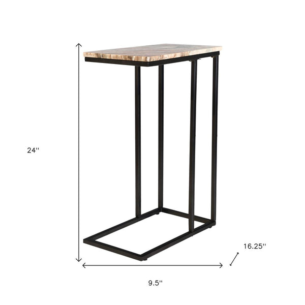 HomeRoots 24" Marble and Metal End Table - Modern Brown Tan Design, No Assembly, Perfect for Small Spaces 632682