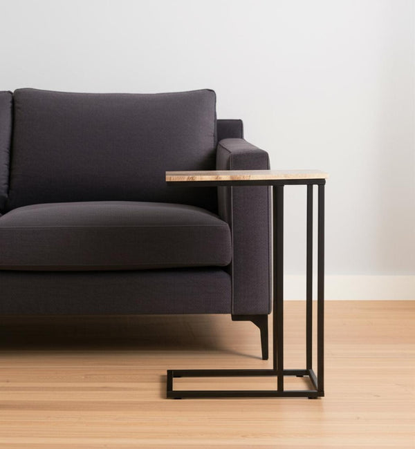 HomeRoots 24" Marble and Metal End Table - Modern Brown Tan Design, No Assembly, Perfect for Small Spaces 632682