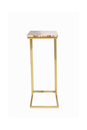 HomeRoots 24" Elegant Brown Tan Marble and Gold Metal End Table – Modern C-Table for Living Spaces and More 632683