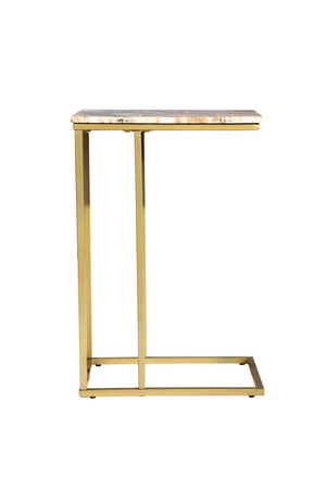 HomeRoots 24" Elegant Brown Tan Marble and Gold Metal End Table – Modern C-Table for Living Spaces and More 632683