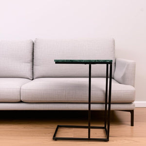 HomeRoots 24" Green Marble & Black Metal C-Table - Stylish, Durable End Table for Living Room & Small Spaces 632684