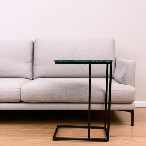 HomeRoots 24" Green Marble & Black Metal C-Table - Stylish, Durable End Table for Living Room & Small Spaces 632684