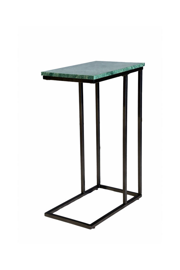 HomeRoots 24" Green Marble & Black Metal C-Table - Stylish, Durable End Table for Living Room & Small Spaces 632684