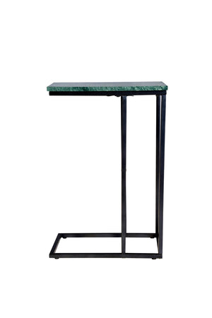 HomeRoots 24" Green Marble & Black Metal C-Table - Stylish, Durable End Table for Living Room & Small Spaces 632684