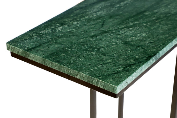 HomeRoots 24" Green Marble & Black Metal C-Table - Stylish, Durable End Table for Living Room & Small Spaces 632684