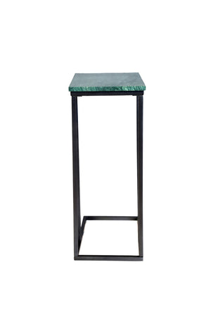 HomeRoots 24" Green Marble & Black Metal C-Table - Stylish, Durable End Table for Living Room & Small Spaces 632684