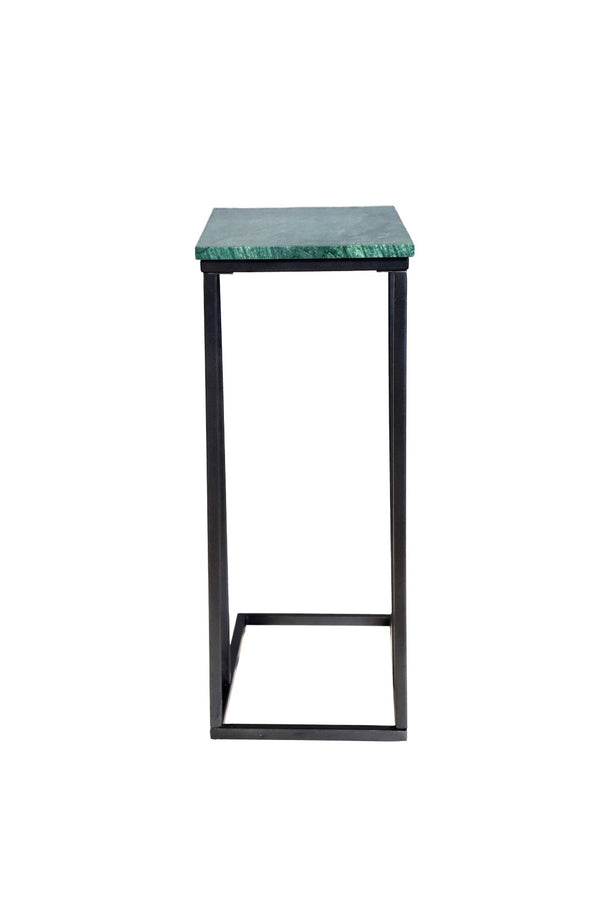 HomeRoots 24" Green Marble & Black Metal C-Table - Stylish, Durable End Table for Living Room & Small Spaces 632684