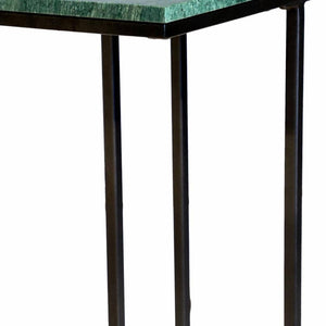 HomeRoots 24" Green Marble & Black Metal C-Table - Stylish, Durable End Table for Living Room & Small Spaces 632684