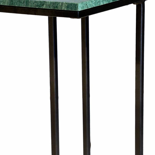 HomeRoots 24" Green Marble & Black Metal C-Table - Stylish, Durable End Table for Living Room & Small Spaces 632684
