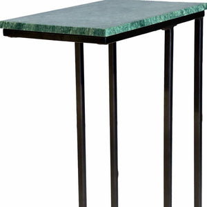 HomeRoots 24" Green Marble & Black Metal C-Table - Stylish, Durable End Table for Living Room & Small Spaces 632684