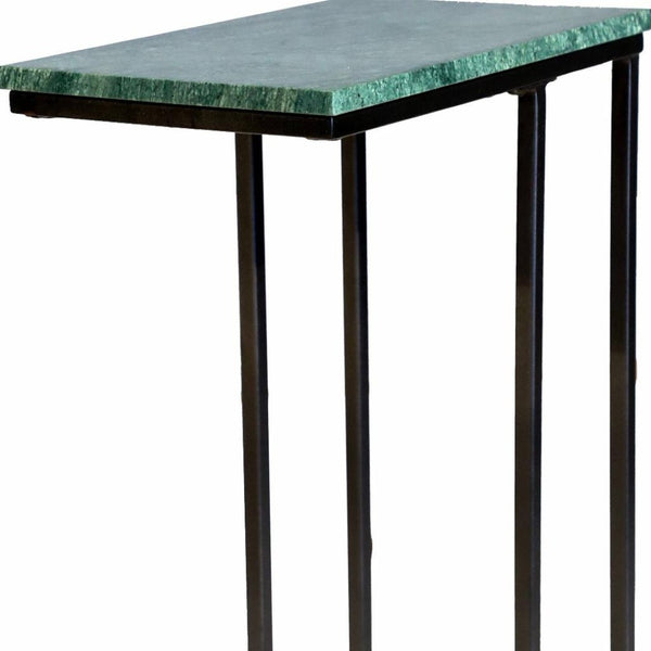 HomeRoots 24" Green Marble & Black Metal C-Table - Stylish, Durable End Table for Living Room & Small Spaces 632684