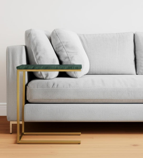 HomeRoots 24" Green Marble & Gold Metal End Table – Modern C-Table for Small Spaces, Stylish & Functional 632685