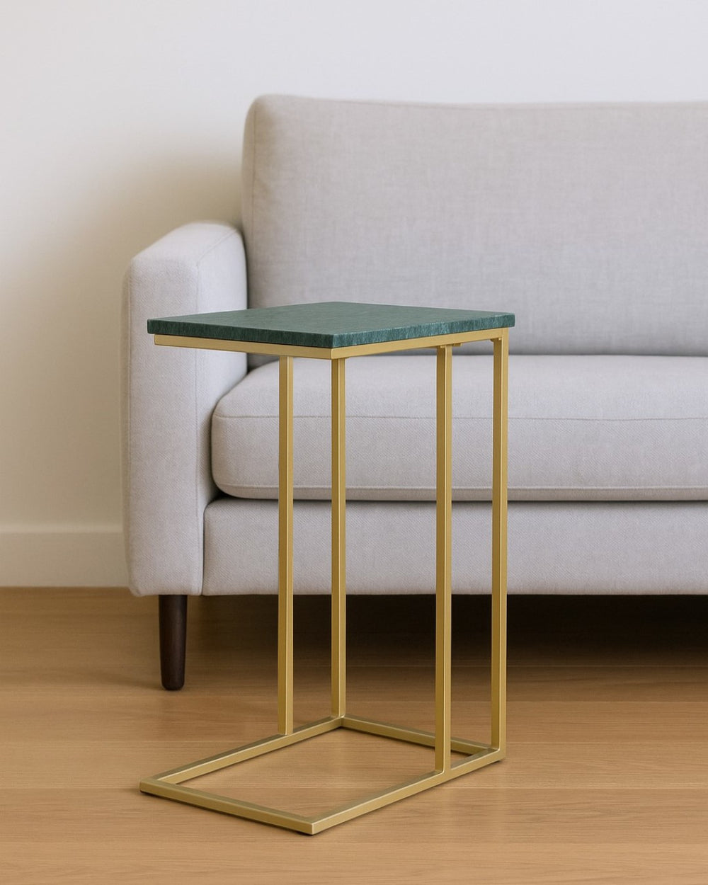 HomeRoots 24" Green Marble & Gold Metal End Table – Modern C-Table for Small Spaces, Stylish & Functional 632685