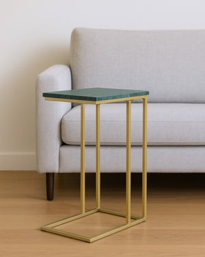 HomeRoots 24" Green Marble & Gold Metal End Table – Modern C-Table for Small Spaces, Stylish & Functional 632685