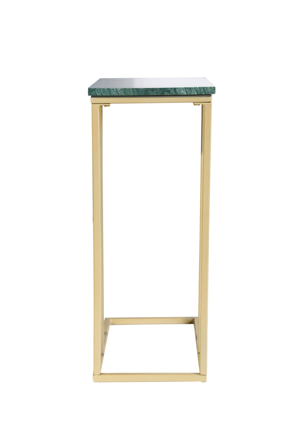 HomeRoots 24" Green Marble & Gold Metal End Table – Modern C-Table for Small Spaces, Stylish & Functional 632685