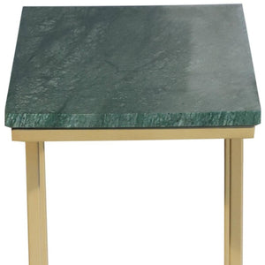 HomeRoots 24" Green Marble & Gold Metal End Table – Modern C-Table for Small Spaces, Stylish & Functional 632685