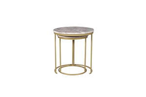 HomeRoots Set of Two Elegant Brown Gray Marble and Gold Metal Round Nested Tables for Stylish Spaces 632686