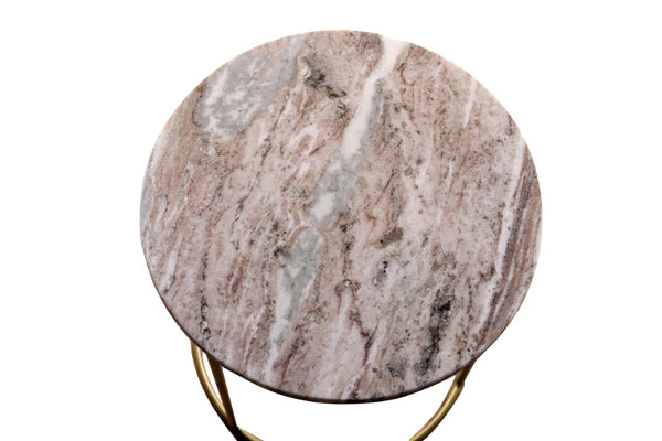 HomeRoots Set of Two Elegant Brown Gray Marble and Gold Metal Round Nested Tables for Stylish Spaces 632686
