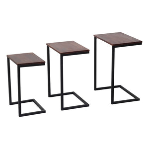 HomeRoots Set of Three Modern Rustic Nested Tables with Reclaimed Wood and Sleek Black Metal Base Design 632689