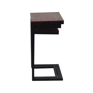 HomeRoots Set of Three Modern Rustic Nested Tables with Reclaimed Wood and Sleek Black Metal Base Design 632689