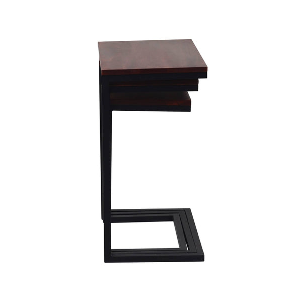 HomeRoots Set of Three Modern Rustic Nested Tables with Reclaimed Wood and Sleek Black Metal Base Design 632689