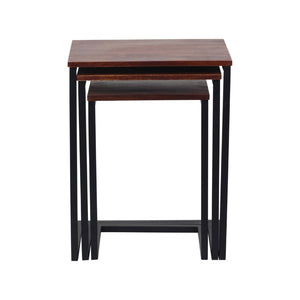 HomeRoots Set of Three Modern Rustic Nested Tables with Reclaimed Wood and Sleek Black Metal Base Design 632689