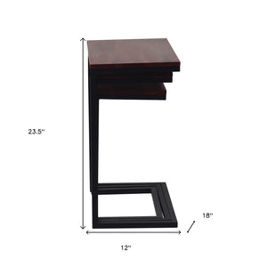 HomeRoots Set of Three Modern Rustic Nested Tables with Reclaimed Wood and Sleek Black Metal Base Design 632689