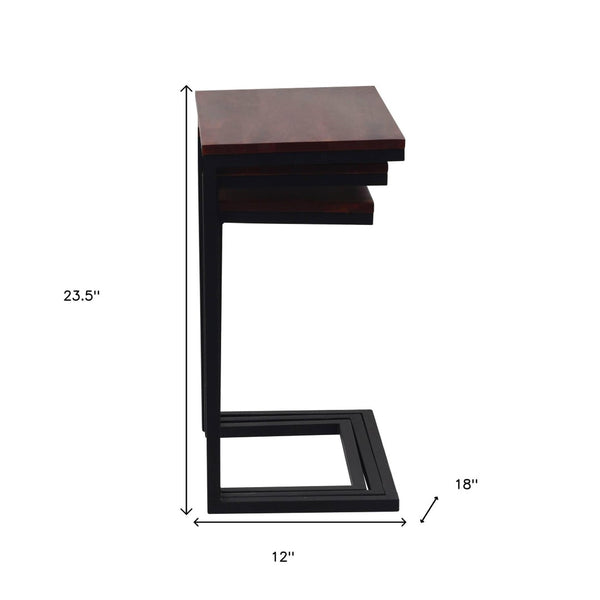 HomeRoots Set of Three Modern Rustic Nested Tables with Reclaimed Wood and Sleek Black Metal Base Design 632689