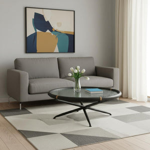 HomeRoots 40" Modern Round Coffee Table with Black Glass Top & Solid Wood Sled Base - Stylish & Versatile Design 632690