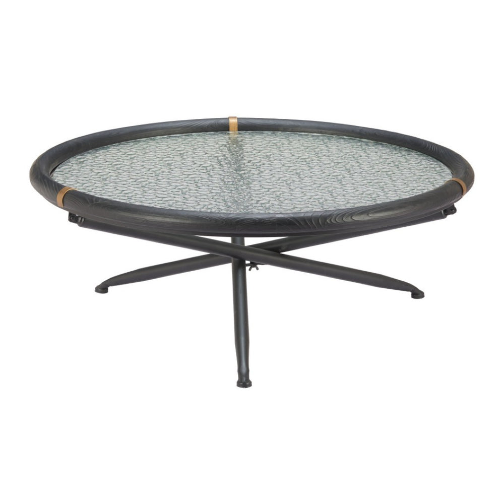 HomeRoots 40" Modern Round Coffee Table with Black Glass Top & Solid Wood Sled Base - Stylish & Versatile Design 632690
