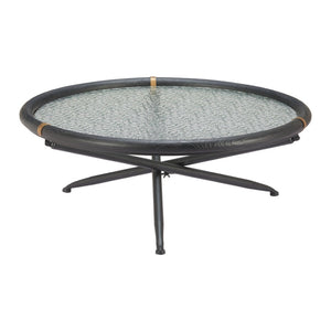HomeRoots 40" Modern Round Coffee Table with Black Glass Top & Solid Wood Sled Base - Stylish & Versatile Design 632690