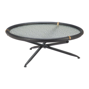 HomeRoots 40" Modern Round Coffee Table with Black Glass Top & Solid Wood Sled Base - Stylish & Versatile Design 632690