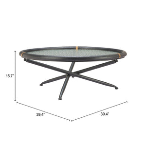 HomeRoots 40" Modern Round Coffee Table with Black Glass Top & Solid Wood Sled Base - Stylish & Versatile Design 632690
