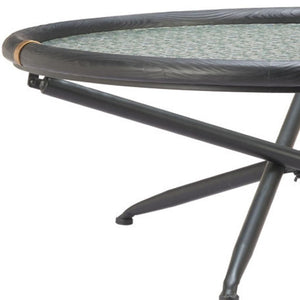 HomeRoots 40" Modern Round Coffee Table with Black Glass Top & Solid Wood Sled Base - Stylish & Versatile Design 632690