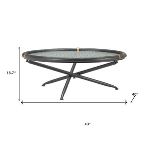HomeRoots 40" Modern Round Coffee Table with Black Glass Top & Solid Wood Sled Base - Stylish & Versatile Design 632690