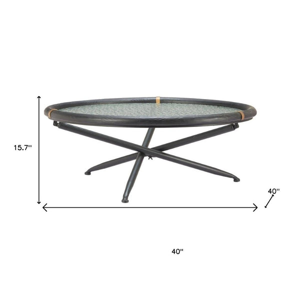 HomeRoots 40" Modern Round Coffee Table with Black Glass Top & Solid Wood Sled Base - Stylish & Versatile Design 632690
