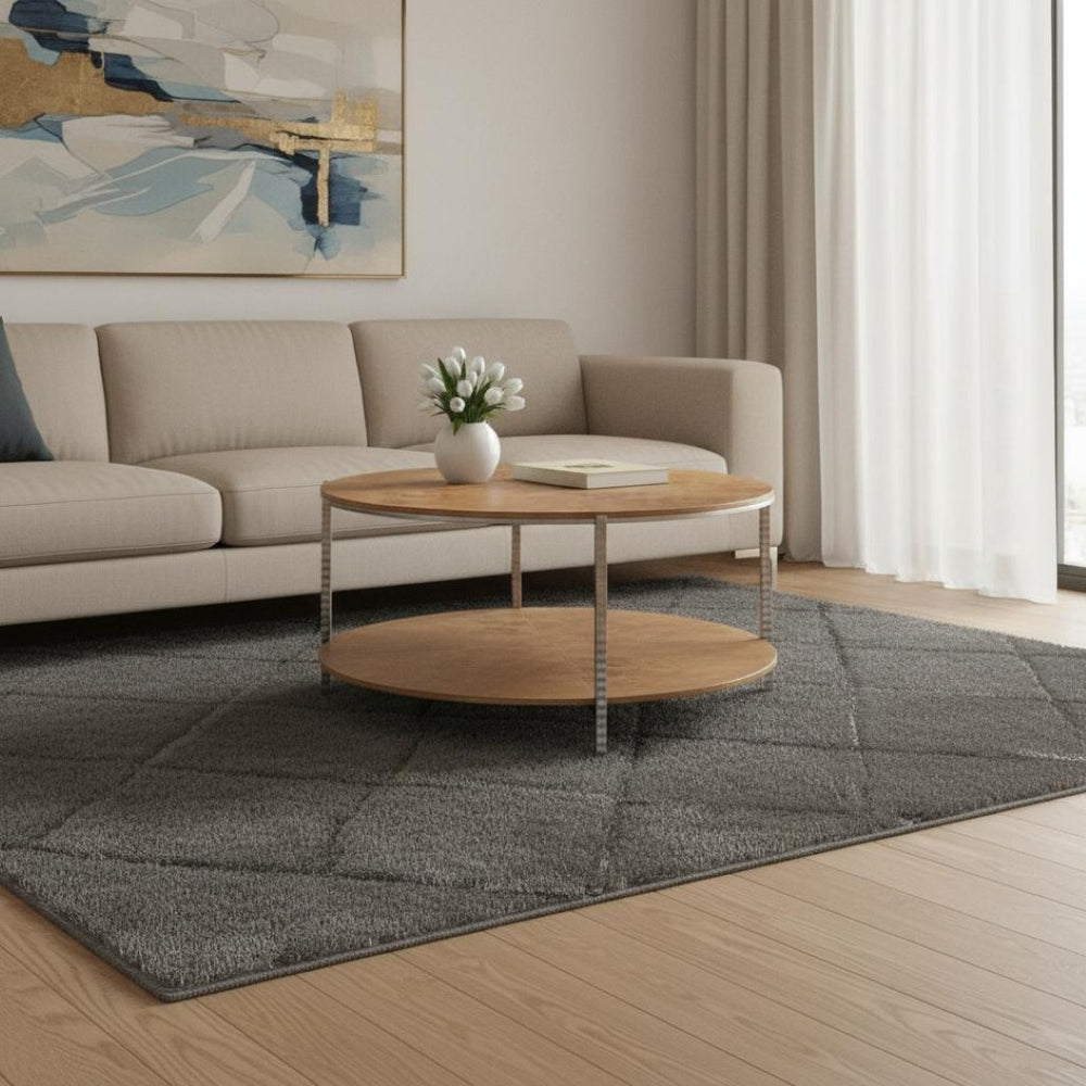 HomeRoots 39" Round Brown Wood and Steel Coffee Table – Modern Industrial Design for Living Rooms & Offices 632691