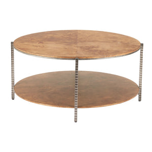HomeRoots 39" Round Brown Wood and Steel Coffee Table – Modern Industrial Design for Living Rooms & Offices 632691