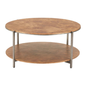 HomeRoots 39" Round Brown Wood and Steel Coffee Table – Modern Industrial Design for Living Rooms & Offices 632691