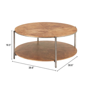 HomeRoots 39" Round Brown Wood and Steel Coffee Table – Modern Industrial Design for Living Rooms & Offices 632691