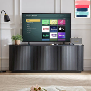 English Elm Sideboard Wave Front Buffet Cabinet with Push Open Doors and Matte Black Finish W1162P323741